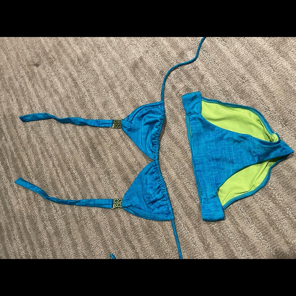 Teal and lime green bikini size small